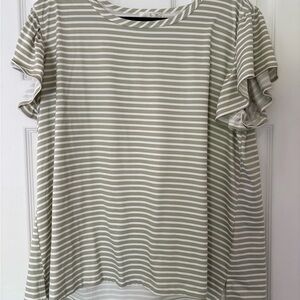 Nine Britton green and white striped Ruffled Blouse